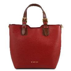 Leather Tote Handbag Red for Woman - Tuscany Leather - 