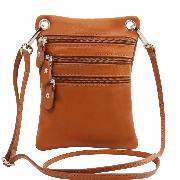 Small Leather Cross Shoulder bag for Men or Women Honey-Tuscany leather-