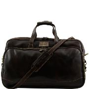 Leather Trolley Travel Bag with Retractable Handle Dark Brown - Tuscany Leather - 
