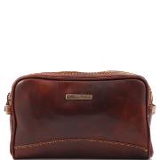 Leather Toilet Bag 2 Separate Compartments Brown - Tuscany Leather -