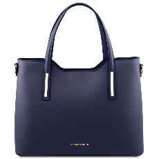 Leather Tote Bag for Women 2 Compartments Blue - Tuscany Leather -