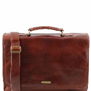 Soft Leather Briefcase for Laptop Brown - Tuscany Leather